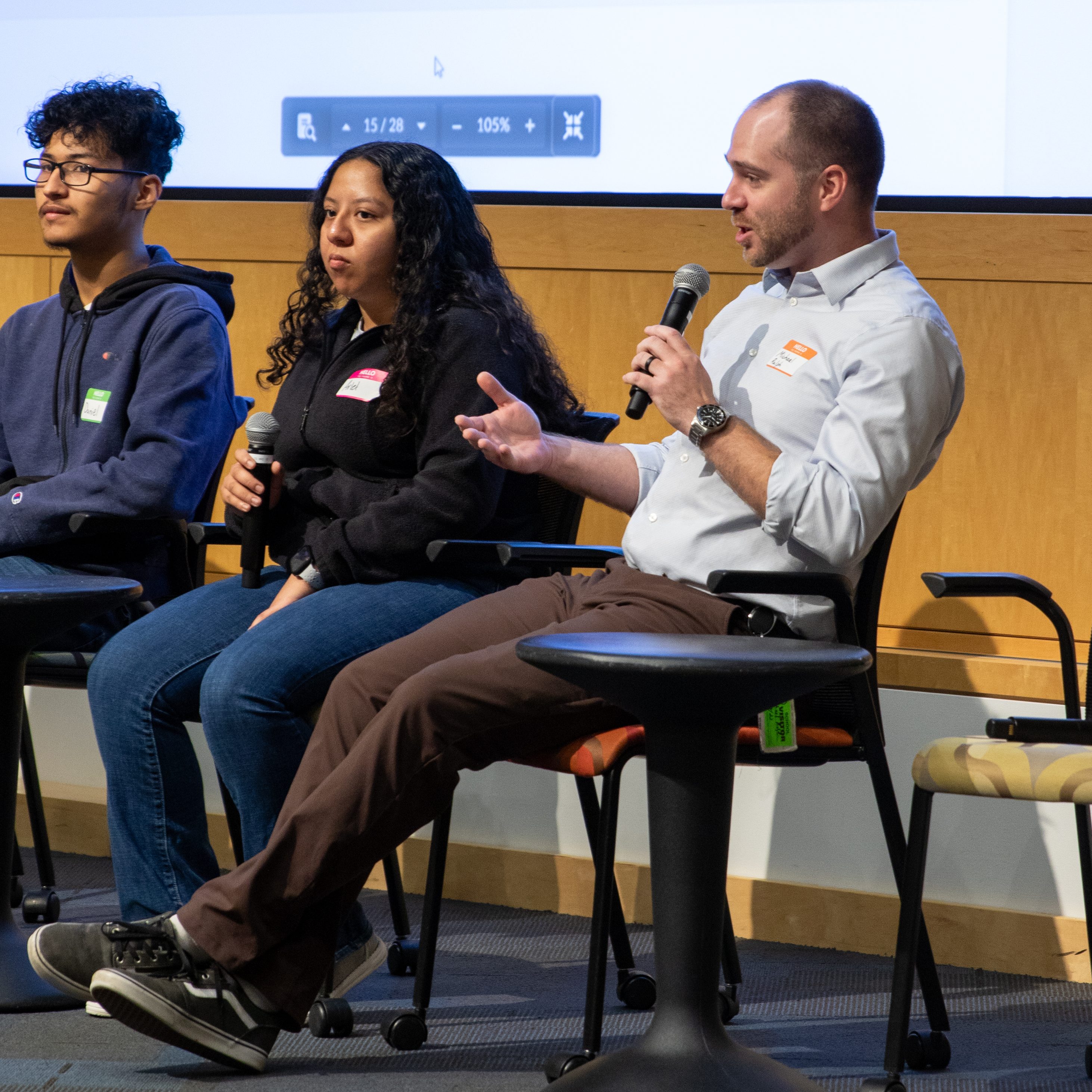 Michael Ralph sharing his experience with client-connected projects on a panel